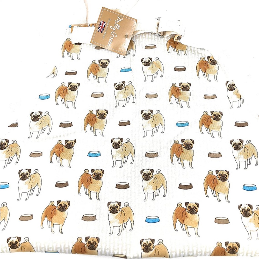 Pug with Bowls Dog Cotton Apron